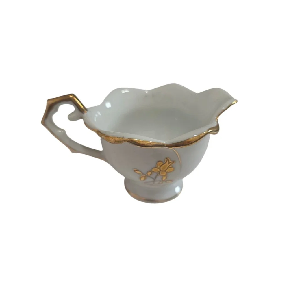 Vintage UCAGCO Hand Painted Japan Creamer & Covered Sugar Bowl Gold Floral Set